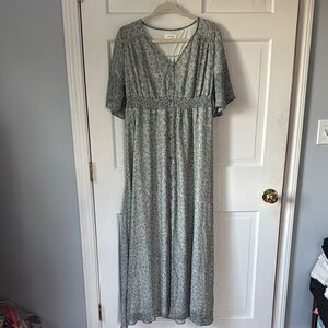 Bohme Floral Maxi Dress in Light Blue/Green With Lining